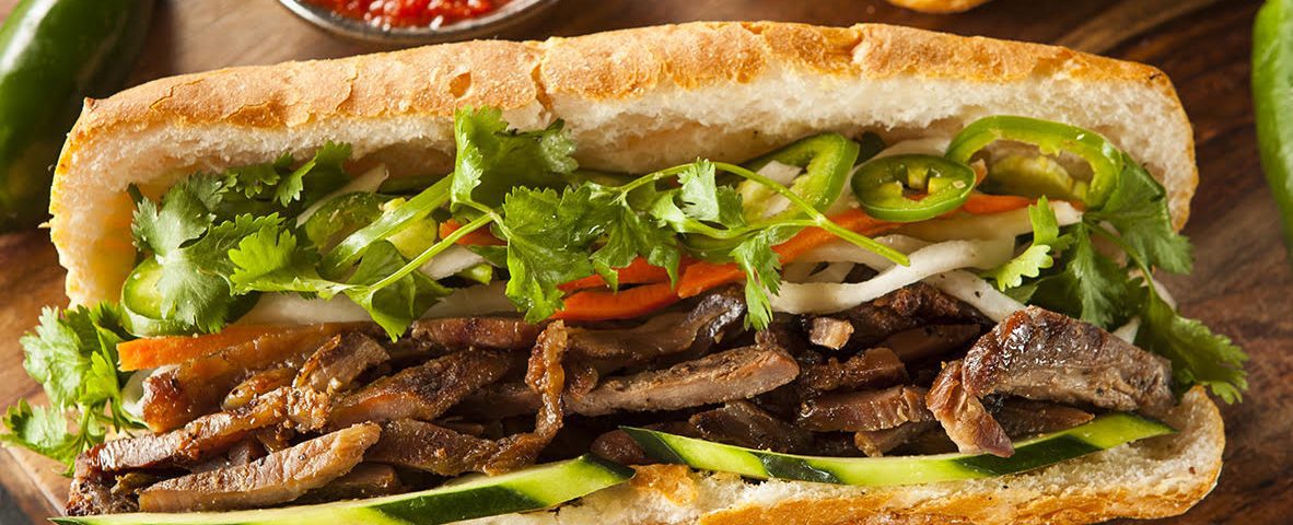 Vietnamese Pork Banh Mi Sandwich with Cilantro and Daikon