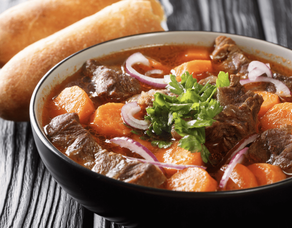 Authentic Vietnamese Beef Stew Bo Kho closeup in bowl